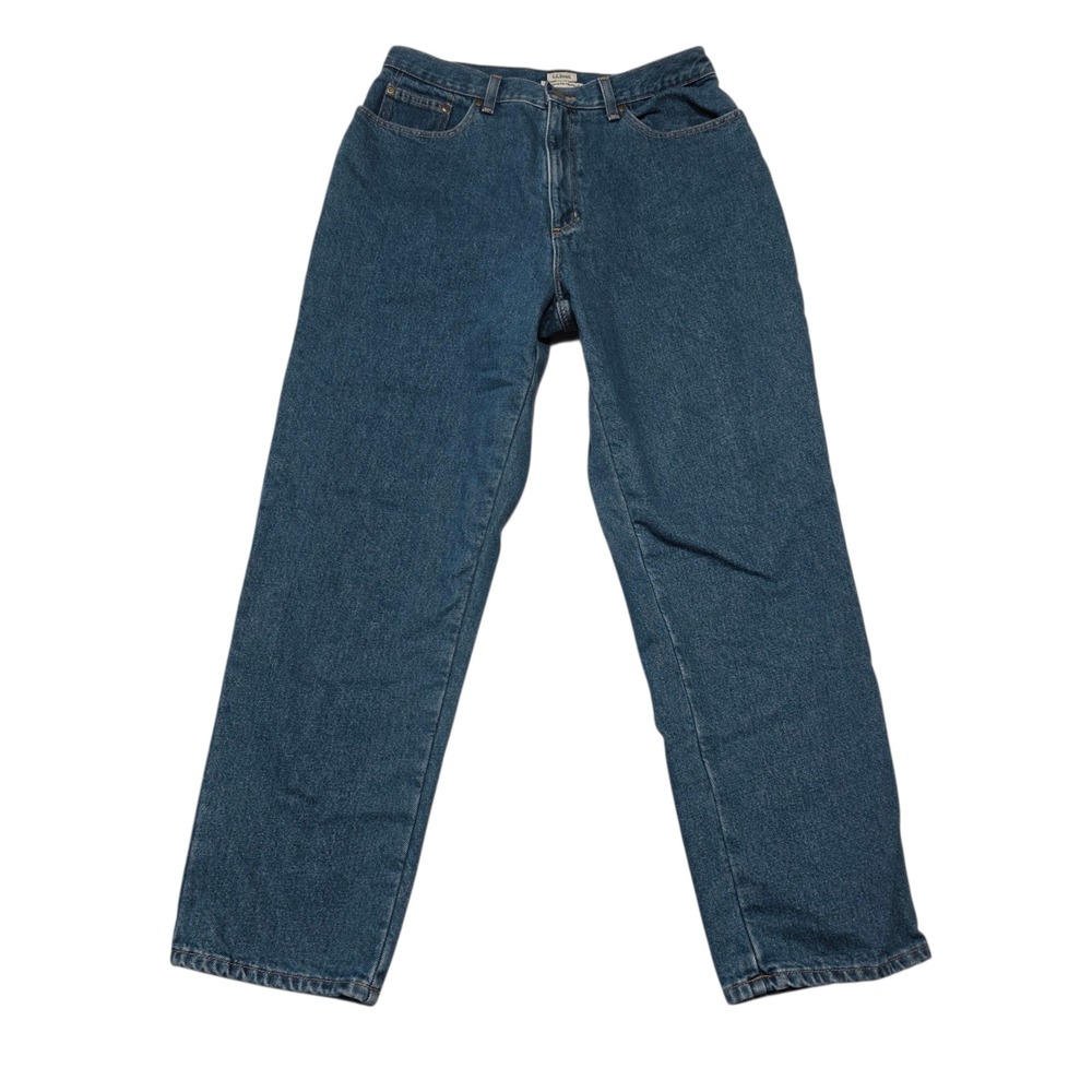 L L Bean Original Fit Relaxed Jeans‎ Women 14 Reg Blue Plaid Lined Denim Vintage